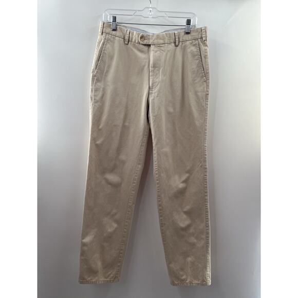 Peter Millar Men’s Beige 100% Pima Cotton Khakis Flat Front Straight Leg Size 33